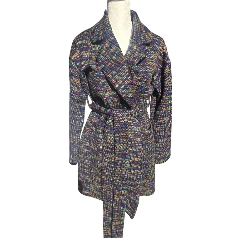 ModCloth Knit Belted Cardigan Multi Color Bohemian‎ Sweater Coat Retro Indie